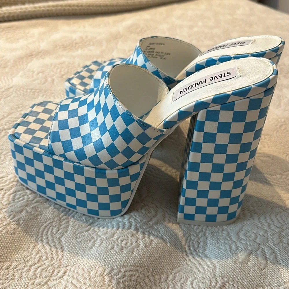 Steve Madden Blue Check Platform Mule Sandals